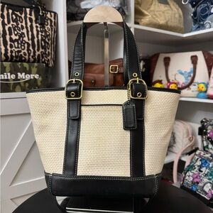 Coach 2001 Hampton Straw and Leather Mini Tote Bag